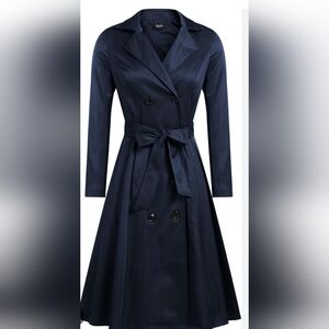 NWT Woman's Navy Blue Trench Coat - size L. Zeagoo Brand